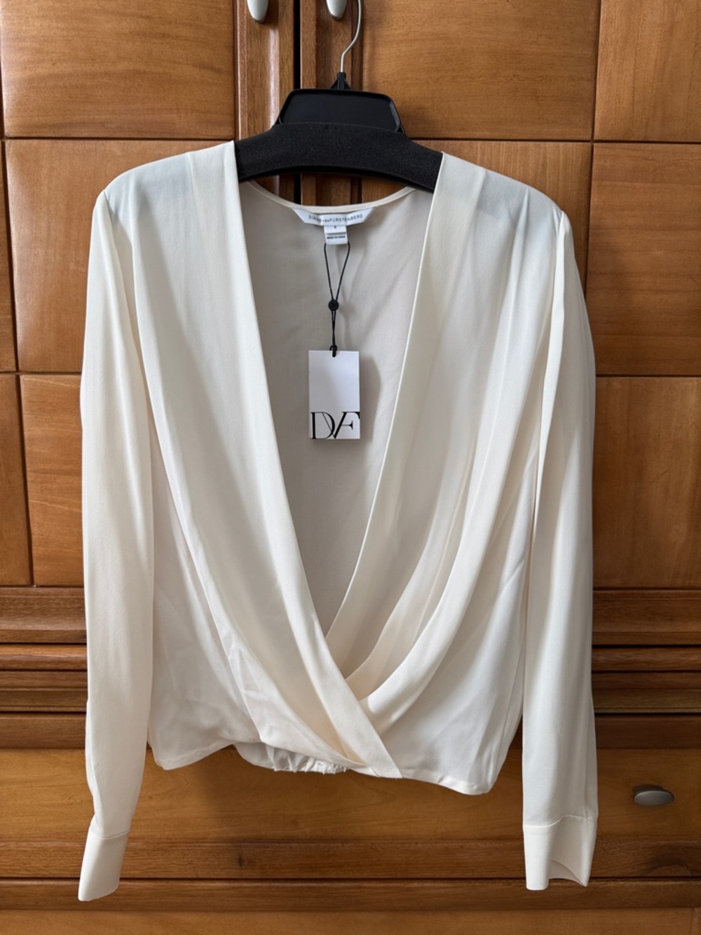 Diane Von Furstenberg Cream Draped Wrap V-Neck Blouse